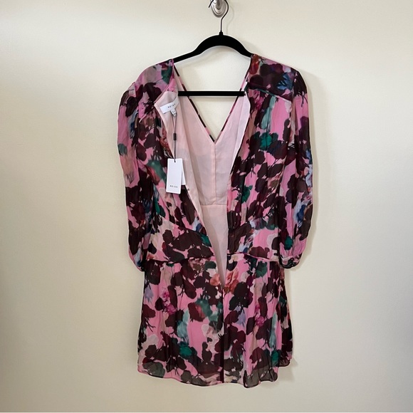 REISS JOSEPHINE PINK FLORAL PRINTED MINI LONG SLEEVE DRESS size 4 - Picture 7 of 11